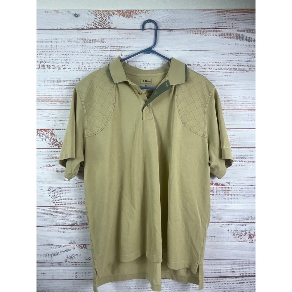 Men's LL Bean Beige Short Sleeve Polo with Quilted Shoulders sz XL Outdoors